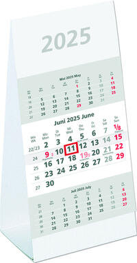 3-Monats-Aufstellkalender 2025 - 10,5x14,5 cm - 3 Monate auf 1 Seite - mit Kopftafel und Datumsschieber - Mehrmonatskalender - 980-0000