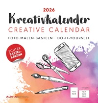 Alpha Edition - Kreativ-Kalender M Weiß 2026 – Bastelkalender 21×22 cm mit Platz für Fotos & kreative Gestaltung, weißer Hintergrund, ideal zum Malen, Basteln & als persönliches Geschenk