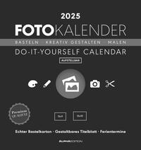 Alpha Edition - Foto-Bastelkalender schwarz 2025, 16x17cm, Do it yourself Kalender mit Seiten aus hochwertigem Bastelkarton, gestaltbares Titelblatt und Ferientermine DE/AT/CH