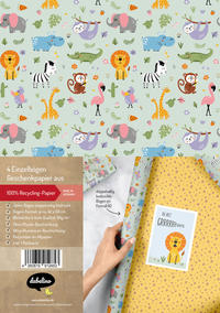 Geschenkpapier-Set für Kinder: Dschungel, Safari Tiere, Zoo