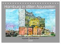 Hamburg in stillen Aquarellen (Tischkalender 2025 DIN A5 quer), CALVENDO Monatskalender