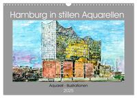 Hamburg in stillen Aquarellen (Wandkalender 2025 DIN A3 quer), CALVENDO Monatskalender