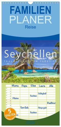 Familienplaner 2025 - Seychellen Traumstrände im Paradies mit 5 Spalten (Wandkalender, 21 x 45 cm) CALVENDO