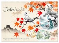 Federleicht - Vogelwelt im Stile asiatischer Tuschmalerei (Wandkalender 2025 DIN A3 quer), CALVENDO Monatskalender