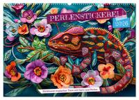 Perlenstickerei - Stickkunst tropischer Tiere mit Garn und Perlen (Wandkalender 2026 DIN A2 quer), CALVENDO Monatskalender