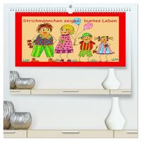Strichmännchen zeigen buntes Leben (hochwertiger Premium Wandkalender 2026 DIN A2 quer), Kunstdruck in Hochglanz
