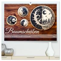 Baumscheiben - Holzkunst mit Pinsel und Brandmalkolben (hochwertiger Premium Wandkalender 2026 DIN A2 quer), Kunstdruck in Hochglanz