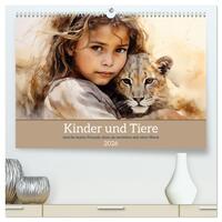 Kinder und Tiere (hochwertiger Premium Wandkalender 2026 DIN A2 quer), Kunstdruck in Hochglanz