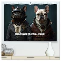 Französische Bulldogge KI Digiart (hochwertiger Premium Wandkalender 2026 DIN A2 quer), Kunstdruck in Hochglanz