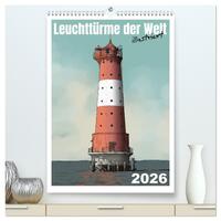Leuchttürme der Welt - illustriert (hochwertiger Premium Wandkalender 2026 DIN A2 hoch), Kunstdruck in Hochglanz
