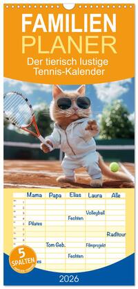 Familienplaner 2026 - Der tierisch lustige Tennis-Kalender mit 5 Spalten (Wandkalender, 21 x 45 cm) CALVENDO