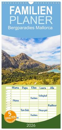 Familienplaner 2026 - Bergparadies Mallorca mit 5 Spalten (Wandkalender, 21 x 45 cm) CALVENDO