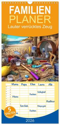 Familienplaner 2026 - Lauter verrücktes Zeug mit 5 Spalten (Wandkalender, 21 x 45 cm) CALVENDO