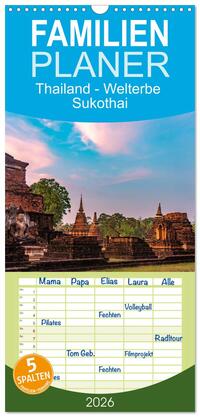 Familienplaner 2026 - Thailand - Welterbe Sukothai mit 5 Spalten (Wandkalender, 21 x 45 cm) CALVENDO