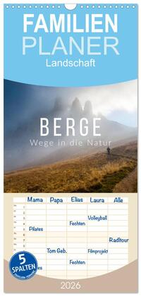 Familienplaner 2026 - Berge. Wege in die Natur mit 5 Spalten (Wandkalender, 21 x 45 cm) CALVENDO