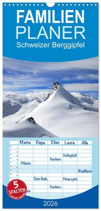 Familienplaner 2026 - Schweizer Berggipfel mit 5 Spalten (Wandkalender, 21 x 45 cm) CALVENDO