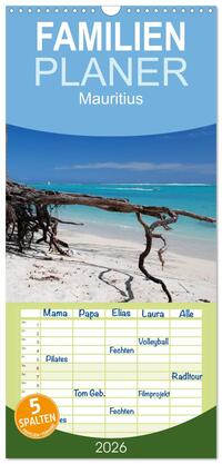 Familienplaner 2026 - Mauritius mit 5 Spalten (Wandkalender, 21 x 45 cm) CALVENDO