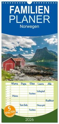 Familienplaner 2026 - Norwegen mit 5 Spalten (Wandkalender, 21 x 45 cm) CALVENDO