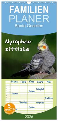 Familienplaner 2026 - Nymphensittiche mit 5 Spalten (Wandkalender, 21 x 45 cm) CALVENDO