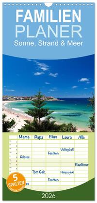 Familienplaner 2026 - Sonne, Strand & Meer mit 5 Spalten (Wandkalender, 21 x 45 cm) CALVENDO