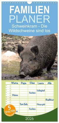 Familienplaner 2026 - Schweinkram - Die Wildschweine sind los mit 5 Spalten (Wandkalender, 21 x 45 cm) CALVENDO
