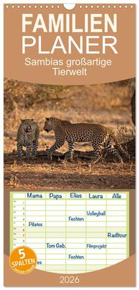 Familienplaner 2026 - Sambias großartige Tierwelt mit 5 Spalten (Wandkalender, 21 x 45 cm) CALVENDO