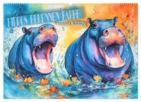 Hippos bekennen Farbe - kunterbunter Nilpferdspaß (Wandkalender 2026 DIN A2 quer), CALVENDO Monatskalender