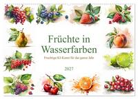 Früchte in Wasserfarben - Fruchtige KI-Kunst für das ganze Jahr (Wandkalender 2027 DIN A2 quer), CALVENDO Monatskalender