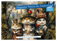 Magische Wesen im Zauberland - Fantasie-Tiere im Steampunk-Kalender (Wandkalender 2027 DIN A3 quer), CALVENDO Monatskalender