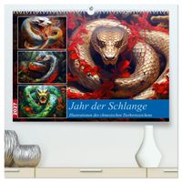 Jahr der Schlange - Illustrationen des chinesischen Tierkreiszeichens (hochwertiger Premium Wandkalender 2027 DIN A2 quer), Kunstdruck in Hochglanz