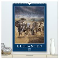Elefanten - wie gemalt (hochwertiger Premium Wandkalender 2027 DIN A2 hoch), Kunstdruck in Hochglanz