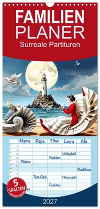 Familienplaner 2027 - Surreale Partituren mit 5 Spalten (Wandkalender, 21 x 45 cm) CALVENDO
