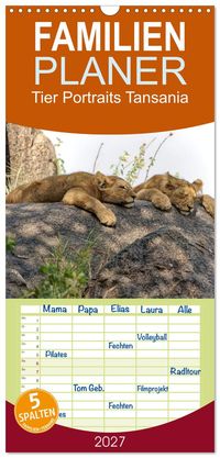 Familienplaner 2027 - Tier Portraits Tansania mit 5 Spalten (Wandkalender, 21 x 45 cm) CALVENDO
