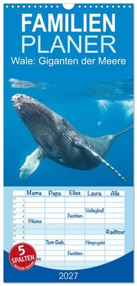 Familienplaner 2027 - Wale: Giganten der Meere mit 5 Spalten (Wandkalender, 21 x 45 cm) CALVENDO