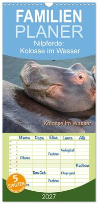 Familienplaner 2027 - Nilpferde, Kolosse im Wasser mit 5 Spalten (Wandkalender, 21 x 45 cm) CALVENDO