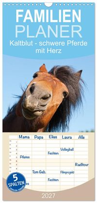 Familienplaner 2027 - Kaltblut - schwere Pferde mit Herz mit 5 Spalten (Wandkalender, 21 x 45 cm) CALVENDO