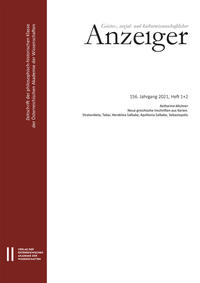 Geistes-, sozial- und kulturwissenschaftlicher Anzeiger ‒ Zeitschrift der philosophisch-historischen Klasse der Österreichischen Akademie der Wissenschaften, 156. Jahrgang (2021), Heft 1 + 2